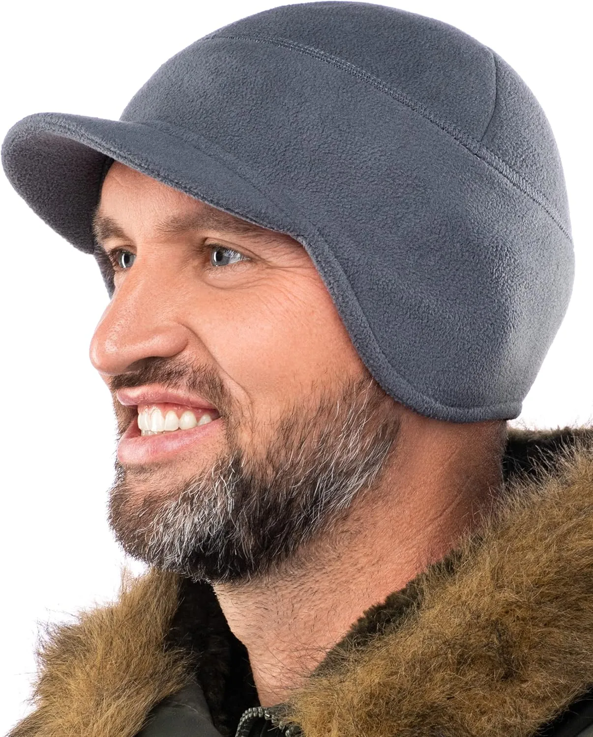 2SBR 2SABERS Fleece Winter Beanie with Visor - Men Women - Earflap Brim Skull Watch Cap Hat