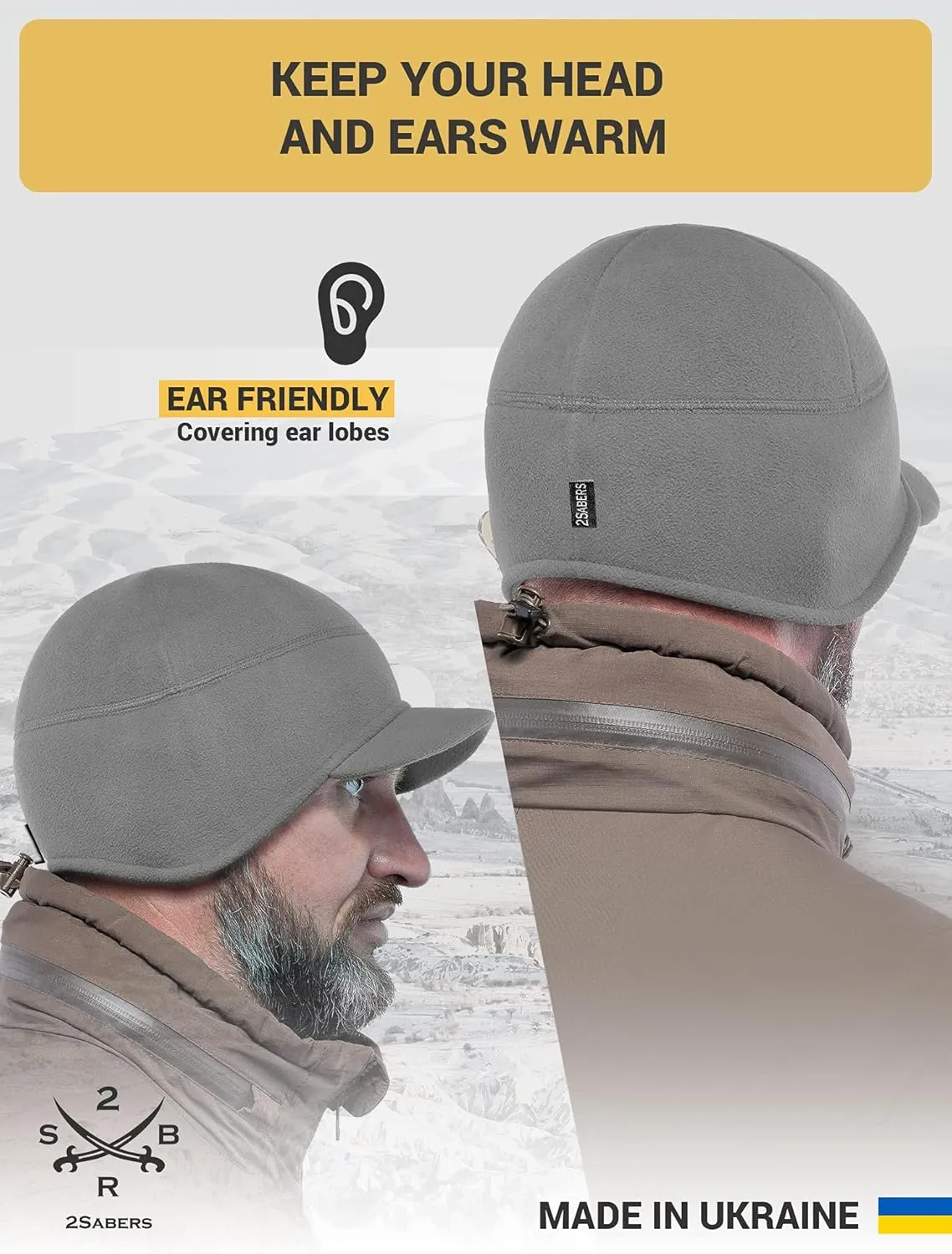 2SBR 2SABERS Fleece Winter Beanie with Visor - Men Women - Earflap Brim Skull Watch Cap Hat