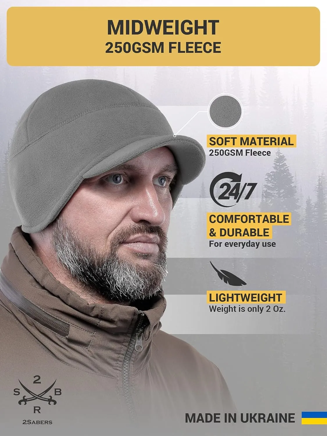 2SBR 2SABERS Fleece Winter Beanie with Visor - Men Women - Earflap Brim Skull Watch Cap Hat