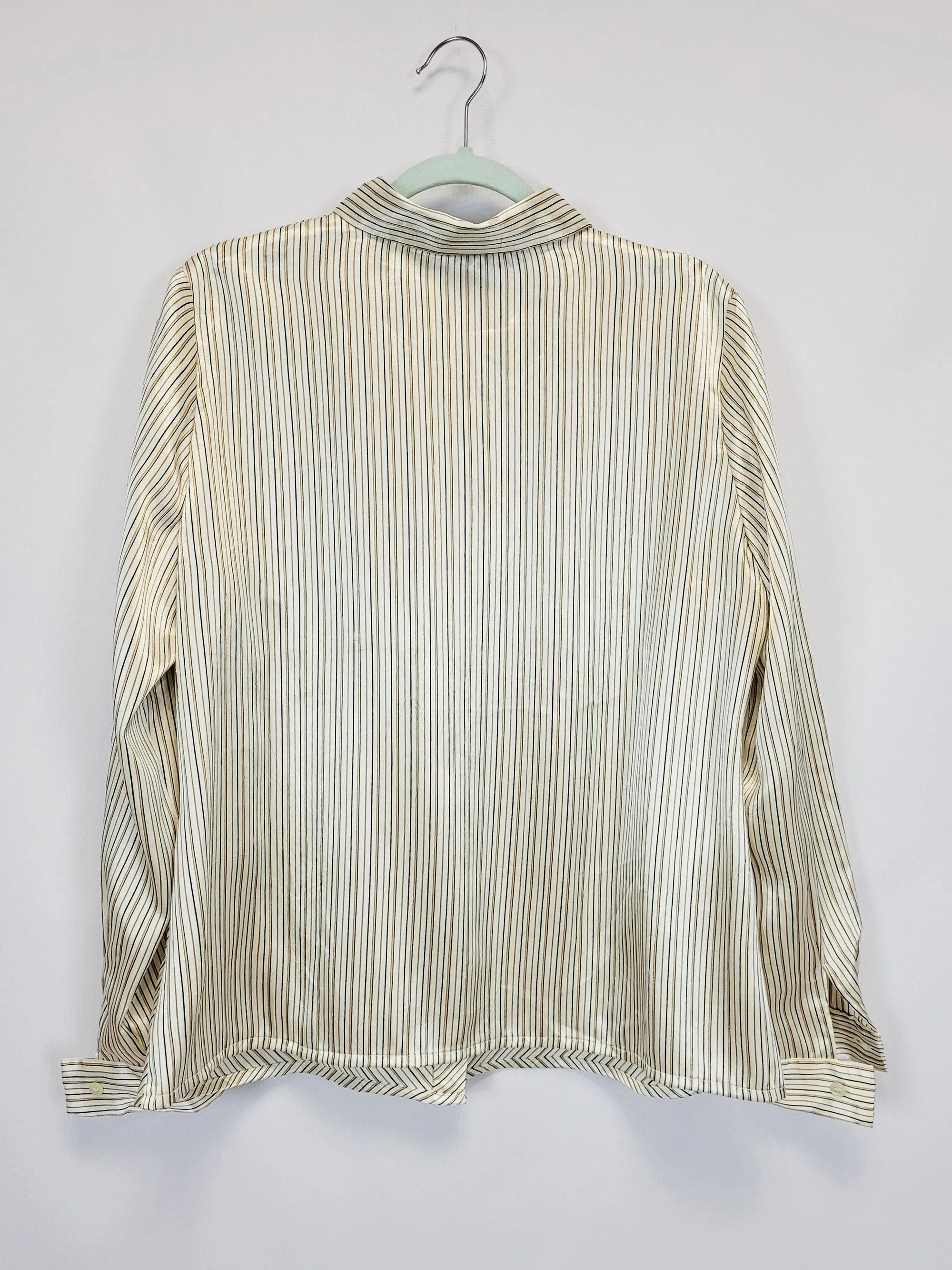 90s ivory satin striped minimalist shimmer smart blouse top