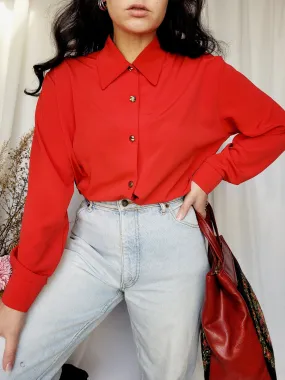 90s vintage basic red large minimalist blouse shirt
