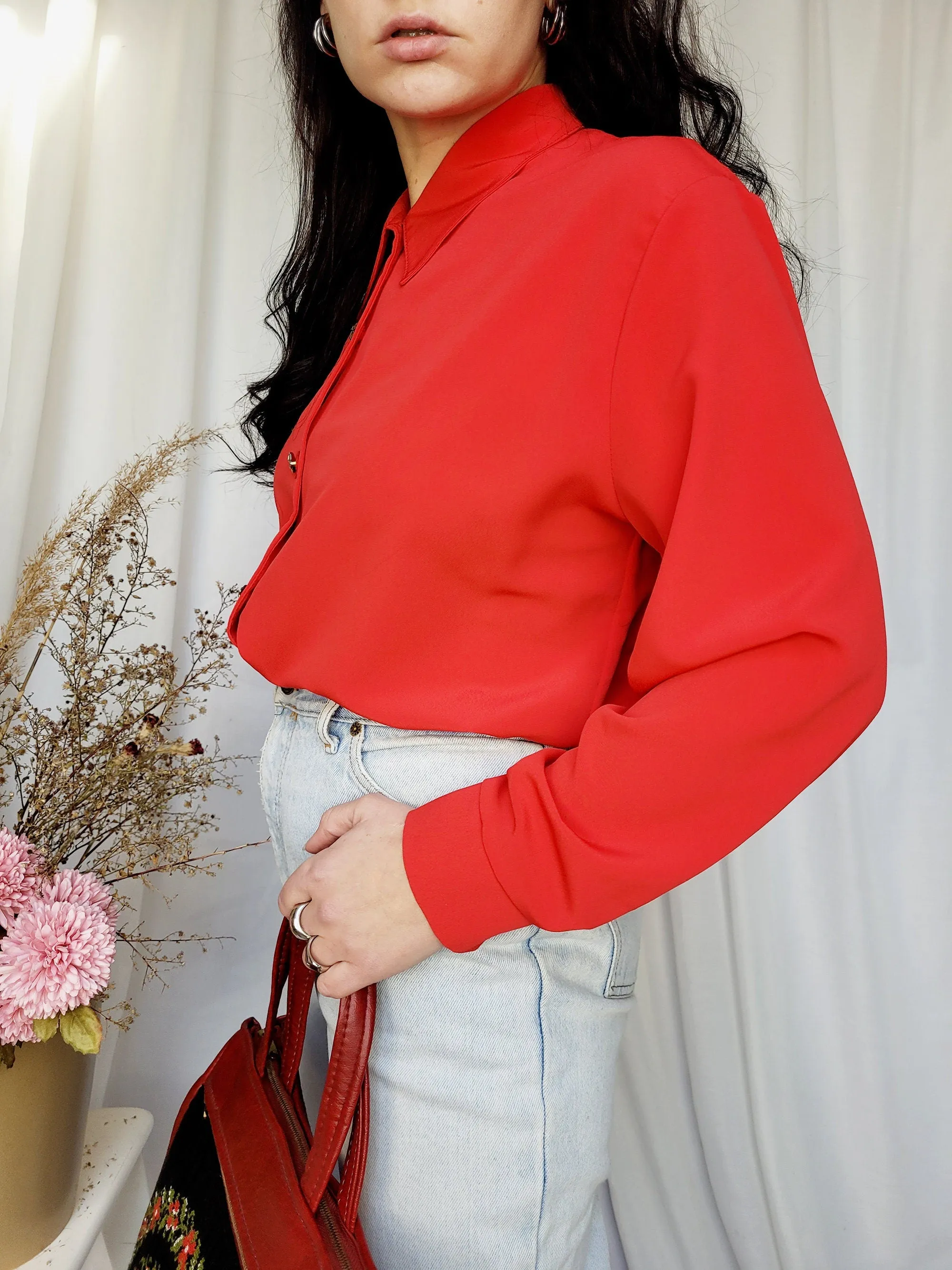 90s vintage basic red large minimalist blouse shirt