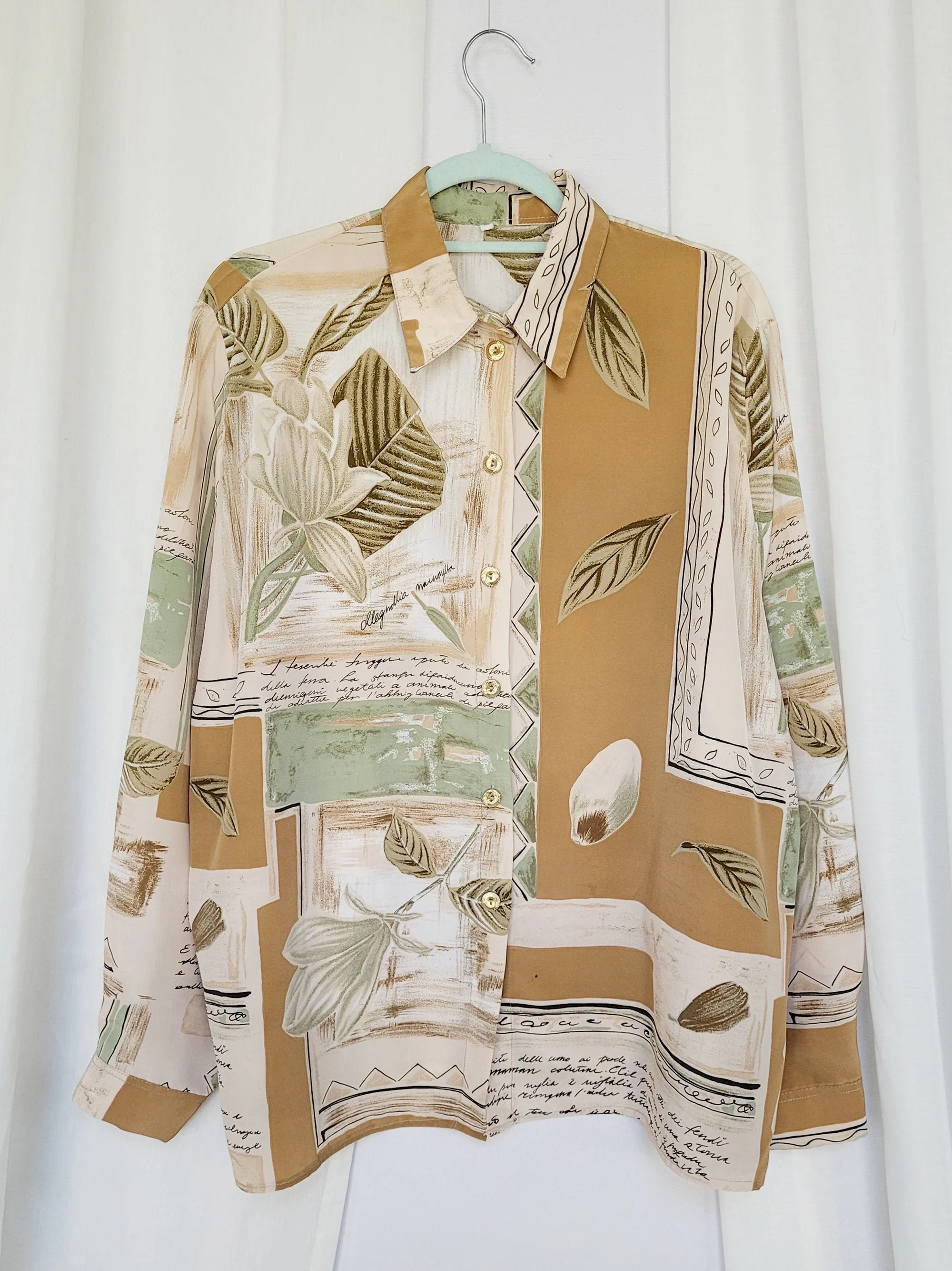 90s vintage brown abstract printed large minimalist blouse