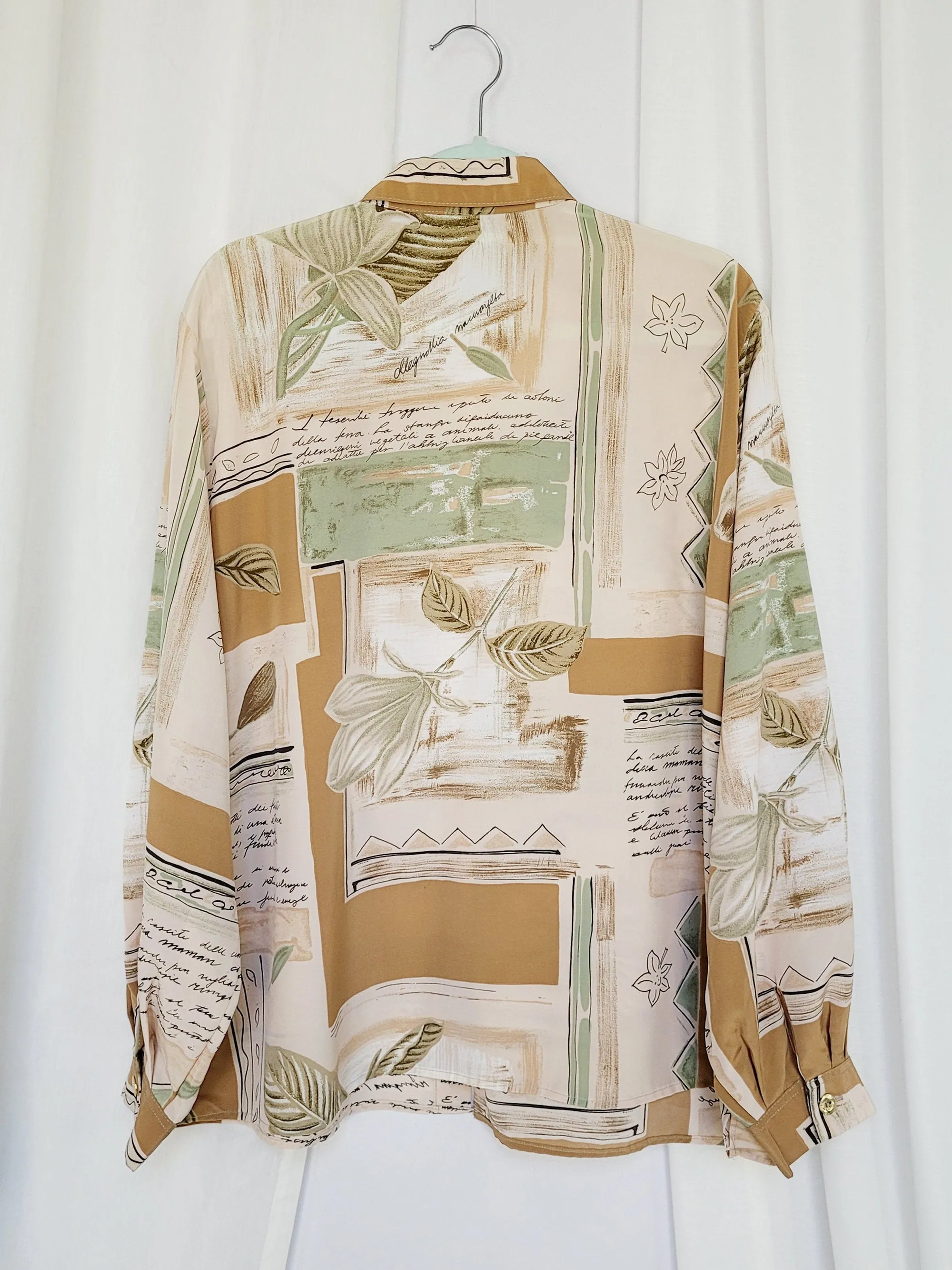 90s vintage brown abstract printed large minimalist blouse