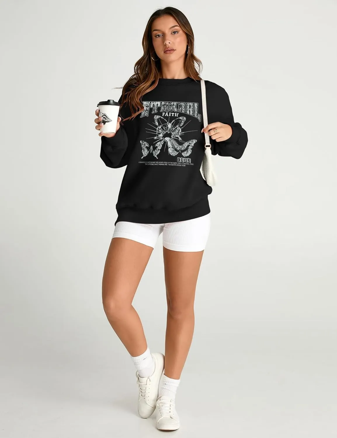 AKEWEI Women Oversized Sweatshirt Fall Outfits 2024 Teen Girl Clothes Graphic Crew Neck Preppy Fleece Pullover Tops