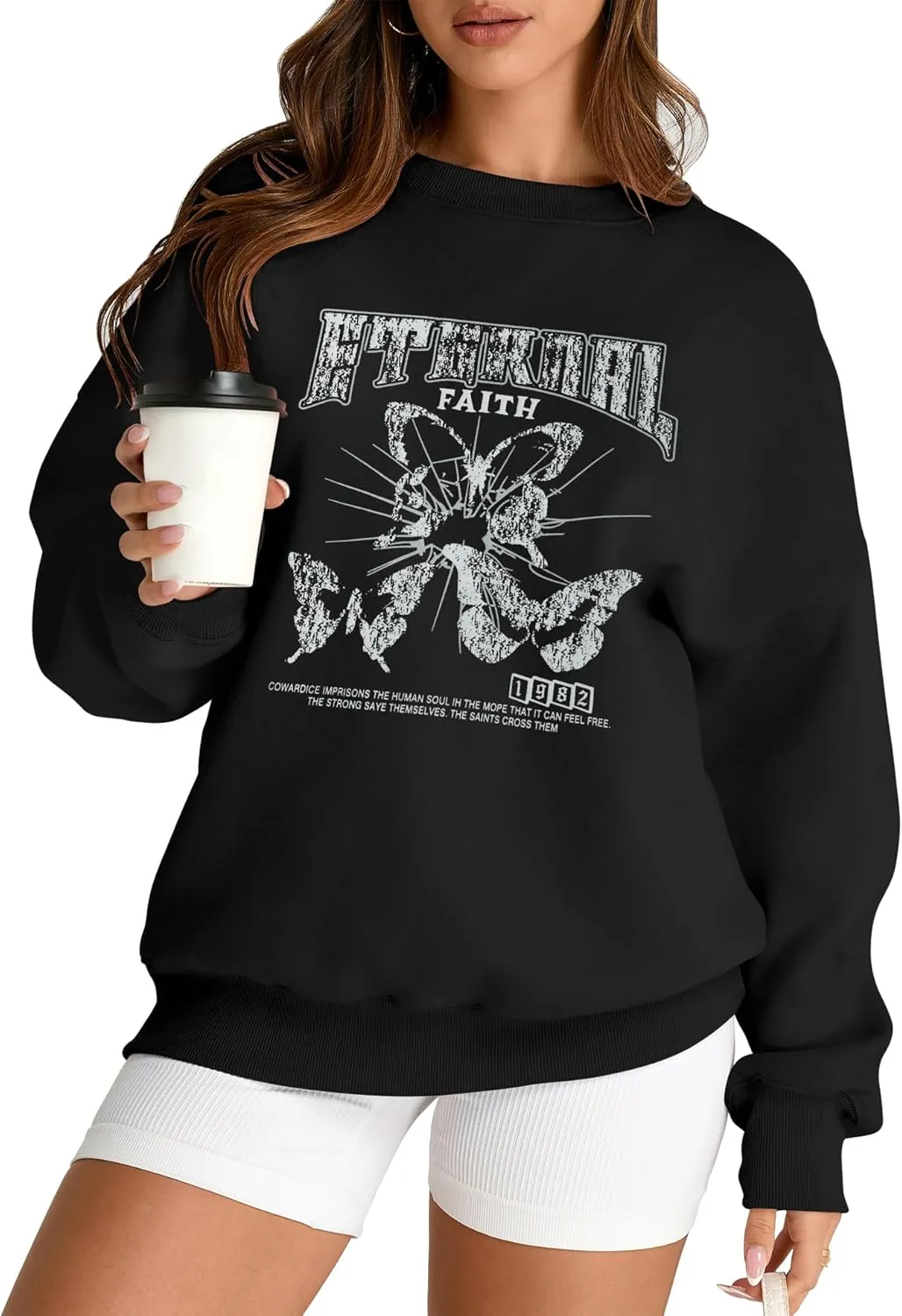 AKEWEI Women Oversized Sweatshirt Fall Outfits 2024 Teen Girl Clothes Graphic Crew Neck Preppy Fleece Pullover Tops