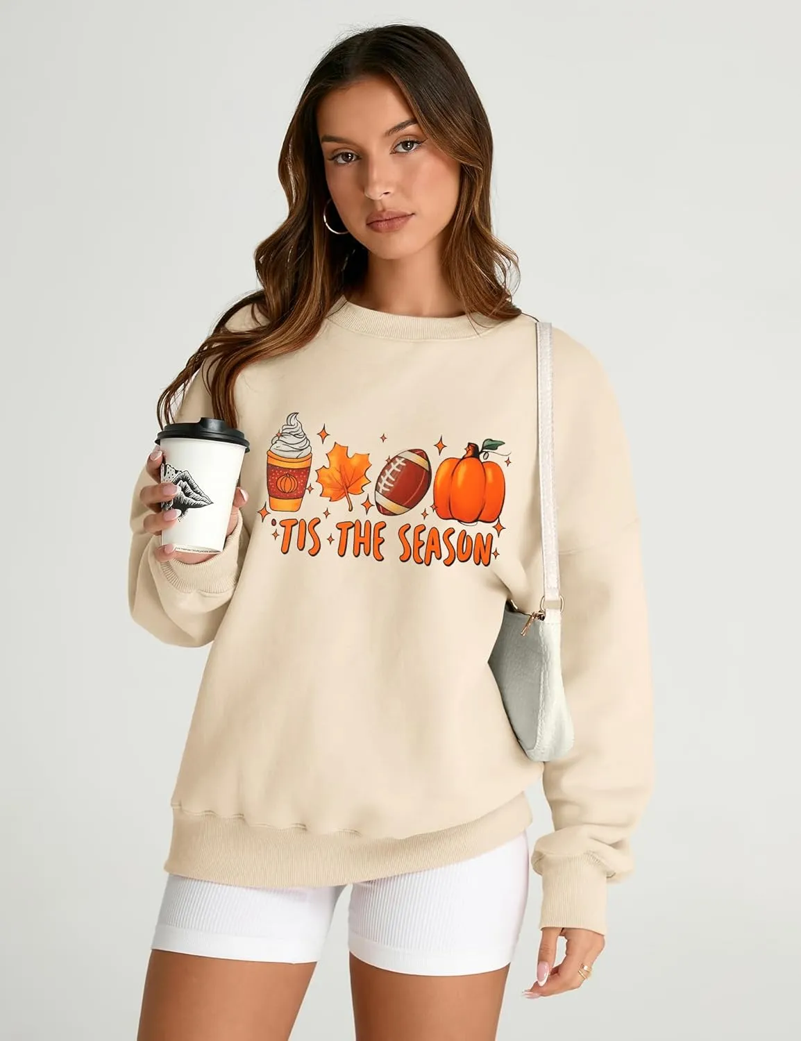 AKEWEI Women Oversized Sweatshirt Fall Outfits 2024 Teen Girl Clothes Graphic Crew Neck Preppy Fleece Pullover Tops