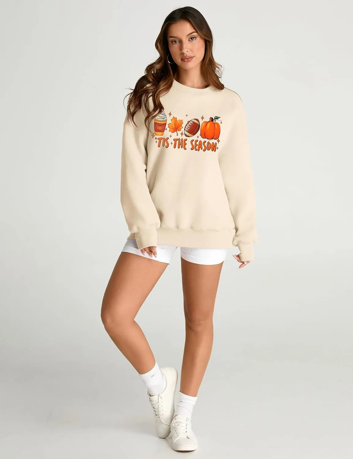 AKEWEI Women Oversized Sweatshirt Fall Outfits 2024 Teen Girl Clothes Graphic Crew Neck Preppy Fleece Pullover Tops