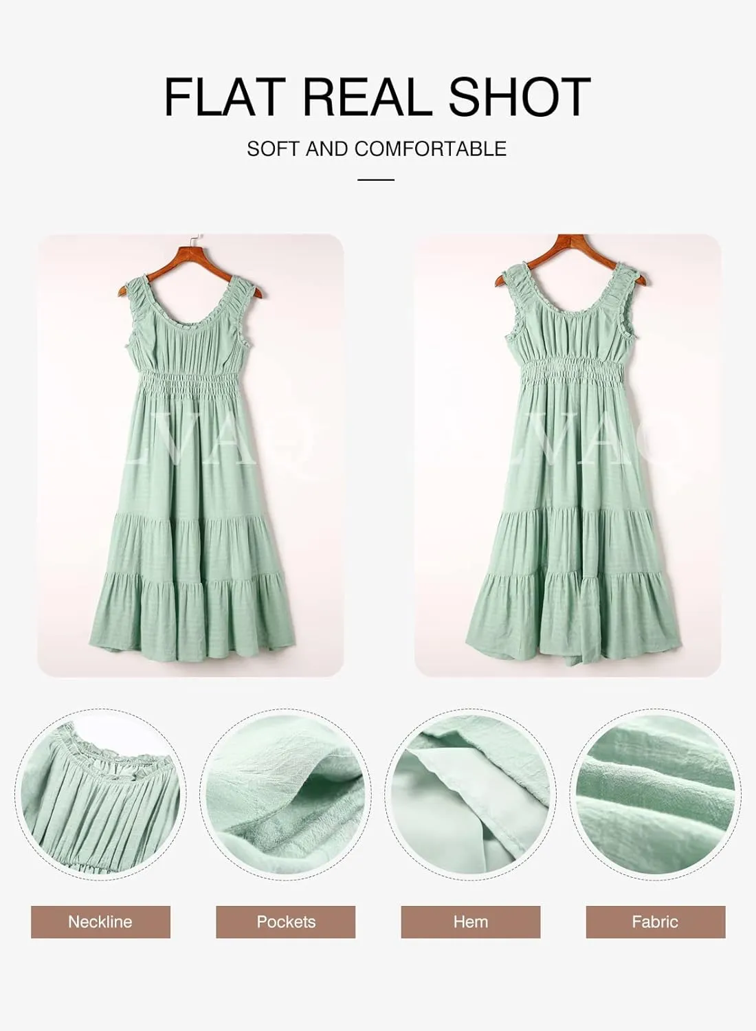 AlvaQ Women Summer Dresses Sleeveless Smocked Midi Dress High Waist Casual Tiered A Line Sundress with Pockets