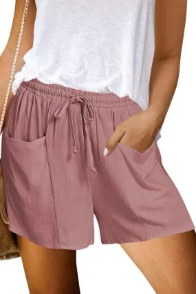 ANFTFH Women Summer Shorts Casual Cotton Linen Loose Comfy Pocket Beach Solid Elastic Waist Short