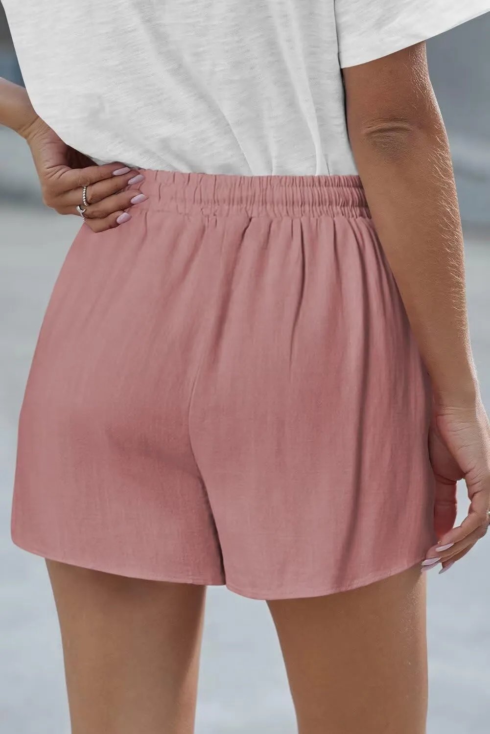 ANFTFH Women Summer Shorts Casual Cotton Linen Loose Comfy Pocket Beach Solid Elastic Waist Short