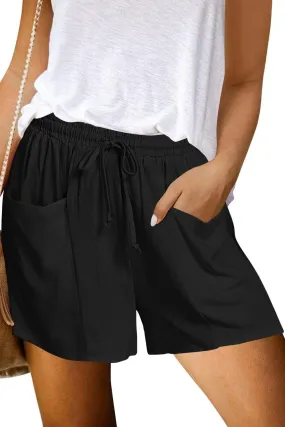 ANFTFH Women Summer Shorts Casual Cotton Linen Loose Comfy Pocket Beach Solid Elastic Waist Short