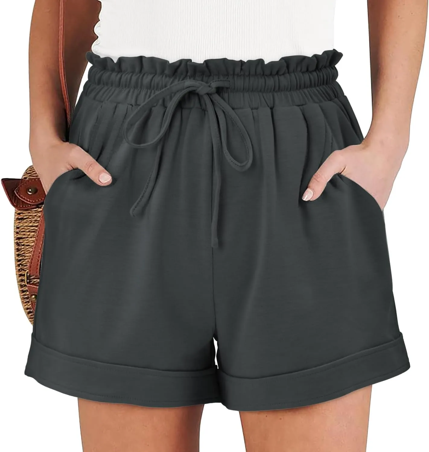 Angerella Women Casual Shorts Drawstring Comfy Elastic Waist Shorts Summer Pull On Short Pants with Pockets