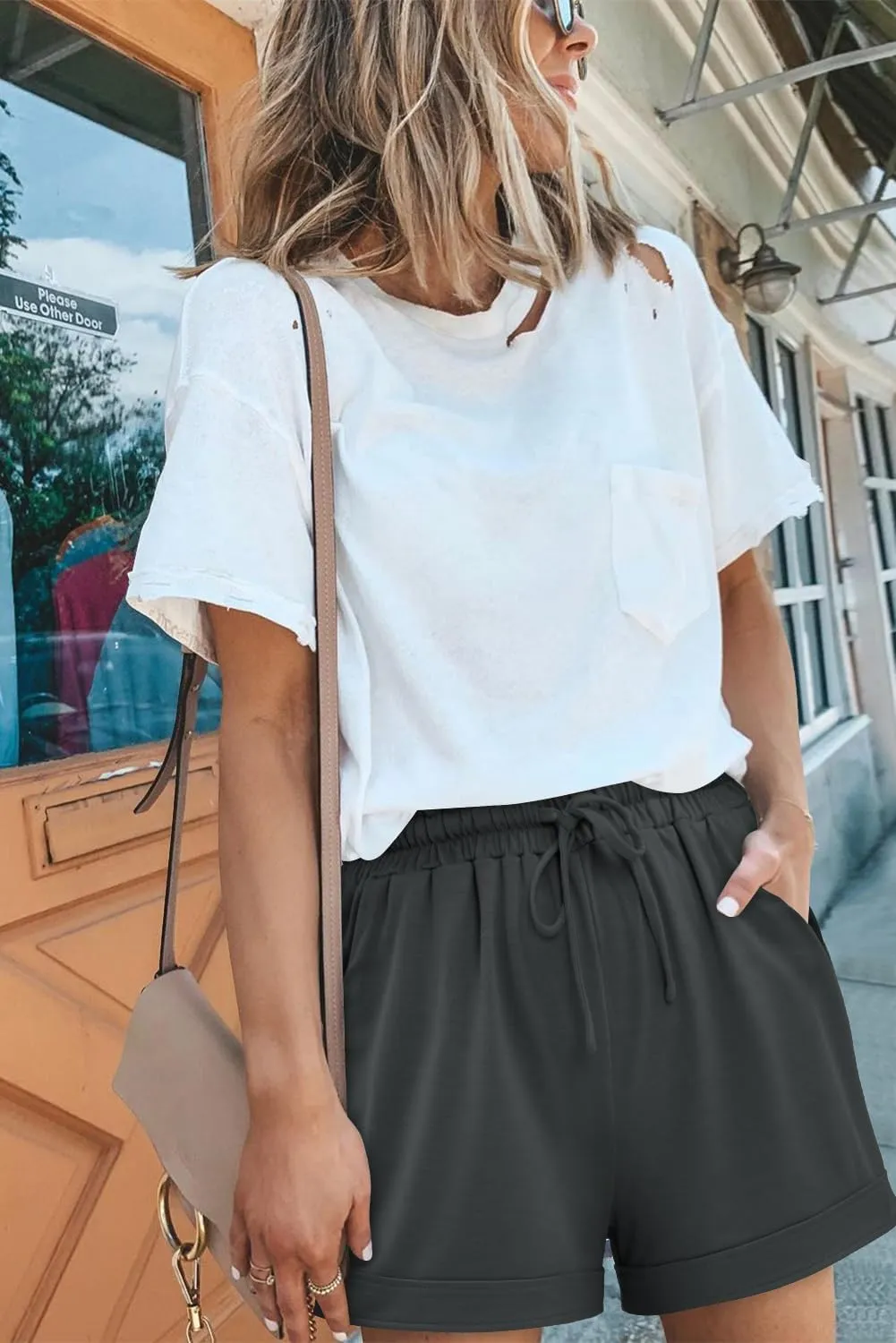 Angerella Women Casual Shorts Drawstring Comfy Elastic Waist Shorts Summer Pull On Short Pants with Pockets