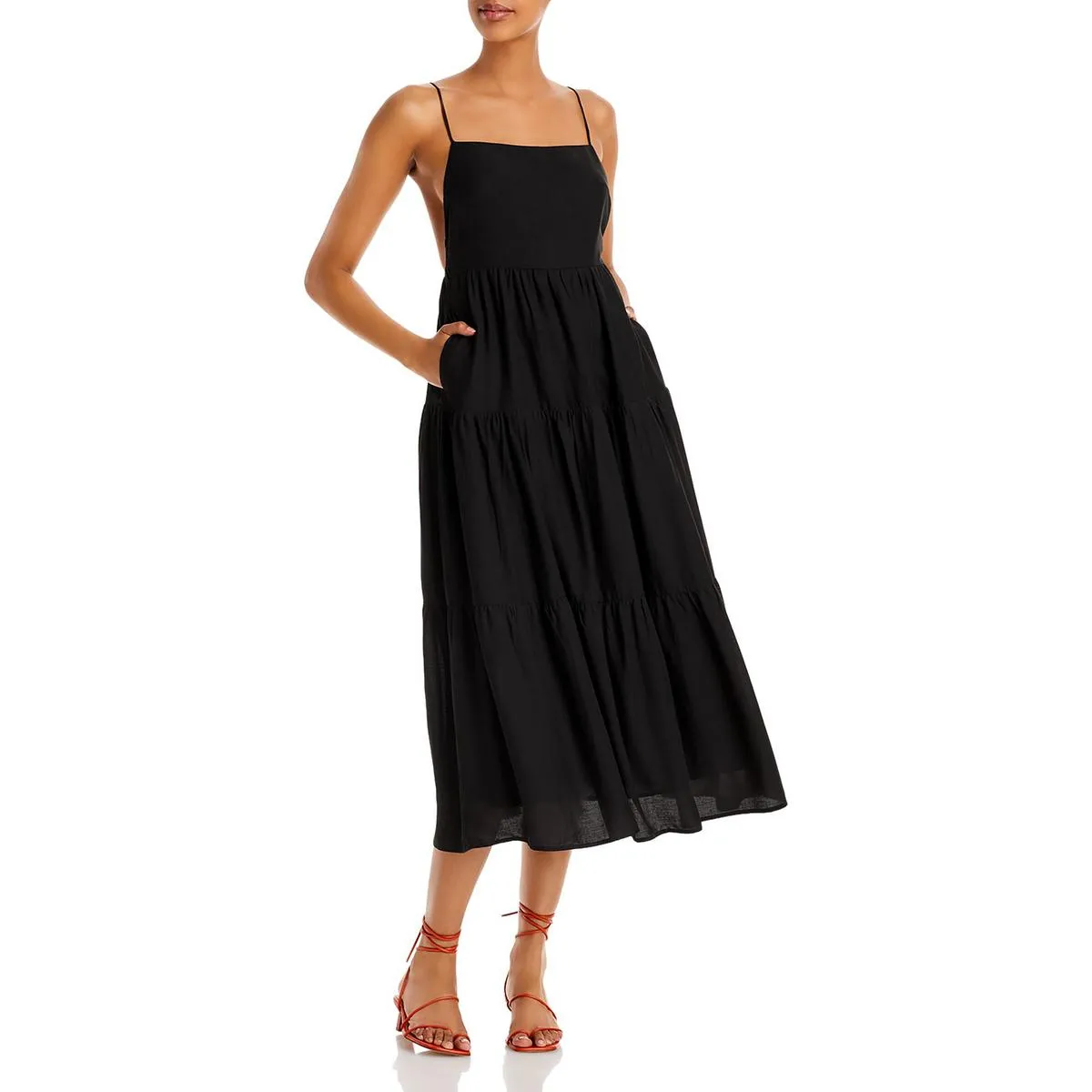 Aqua Womens Tiered Midi Sundress