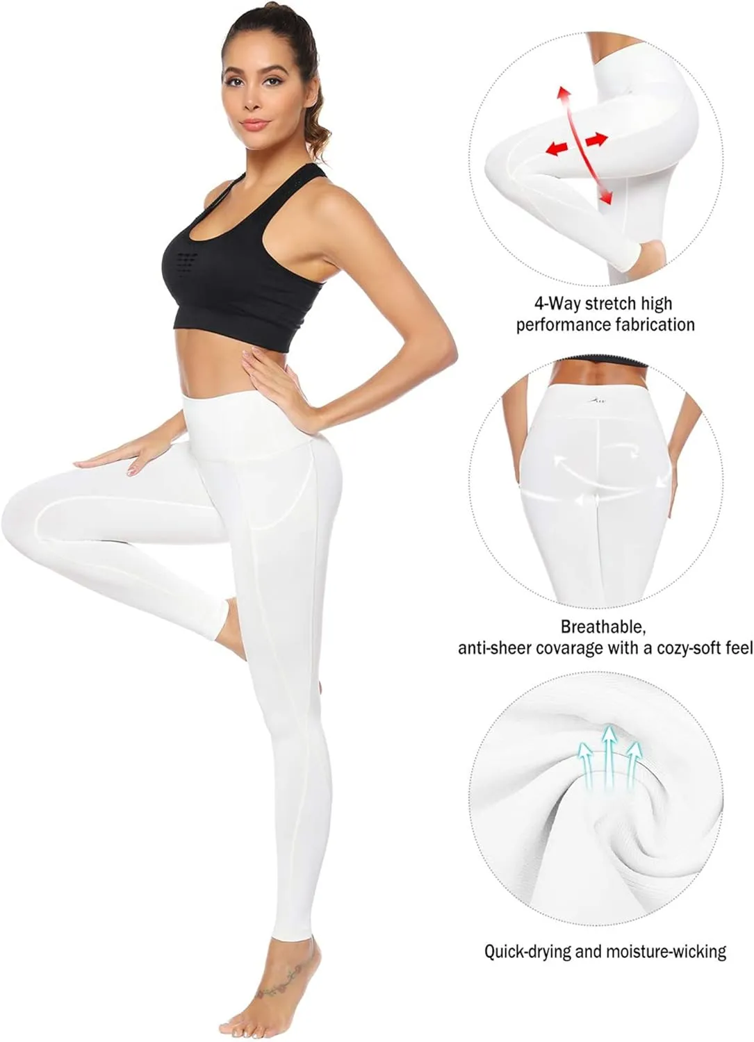 Auu High Waisted Leggings with Pockets Workout Leggings for Women Stretch Yoga Pants Buttery Soft