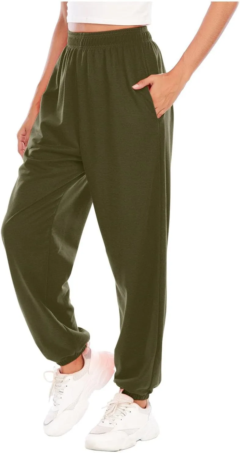 Baggy Sweatpants for Women Lightweight Elastic High Waisted Sweatpants Joggers with Pockets Comfy Lounge Pants Trousers