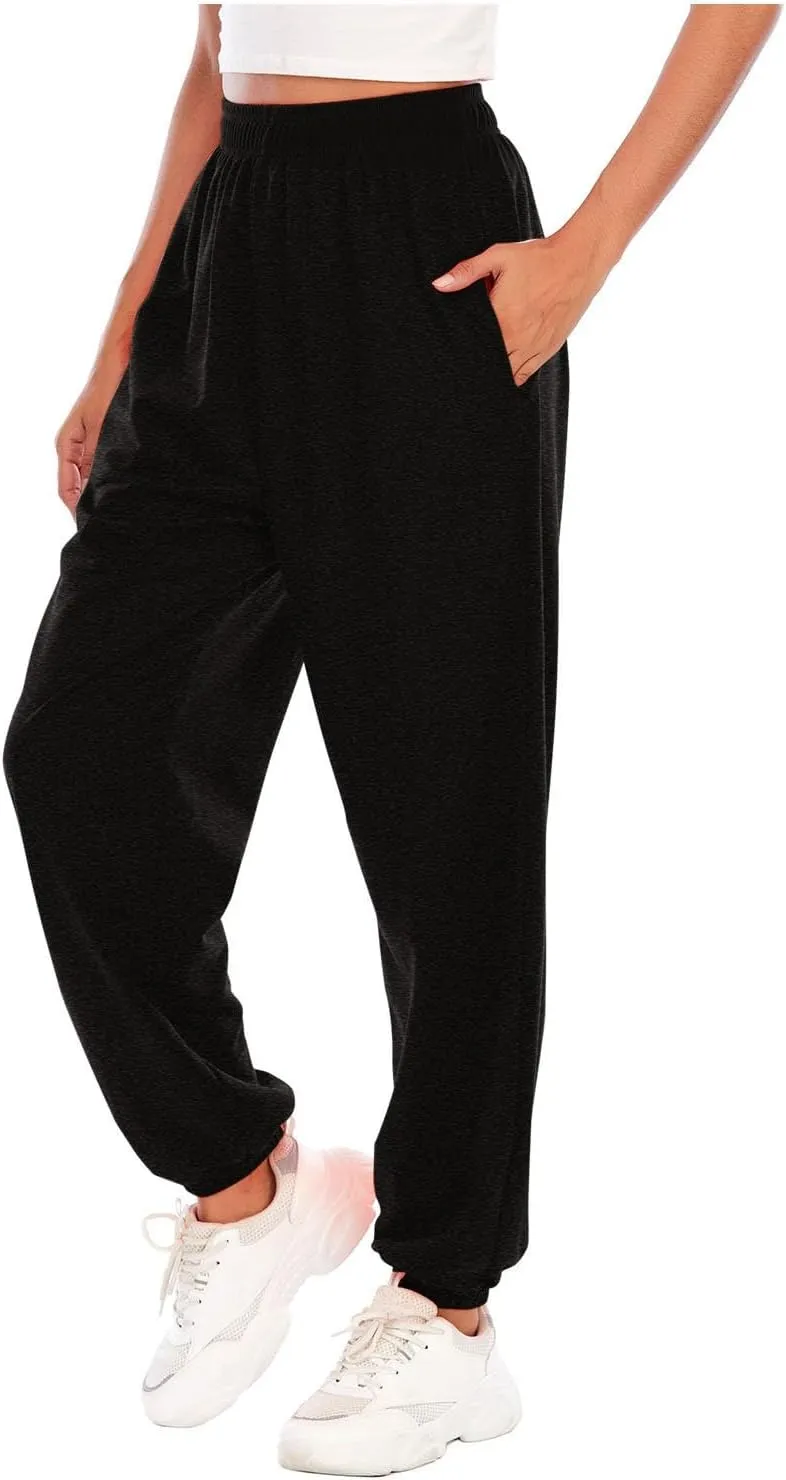 Baggy Sweatpants for Women Lightweight Elastic High Waisted Sweatpants Joggers with Pockets Comfy Lounge Pants Trousers