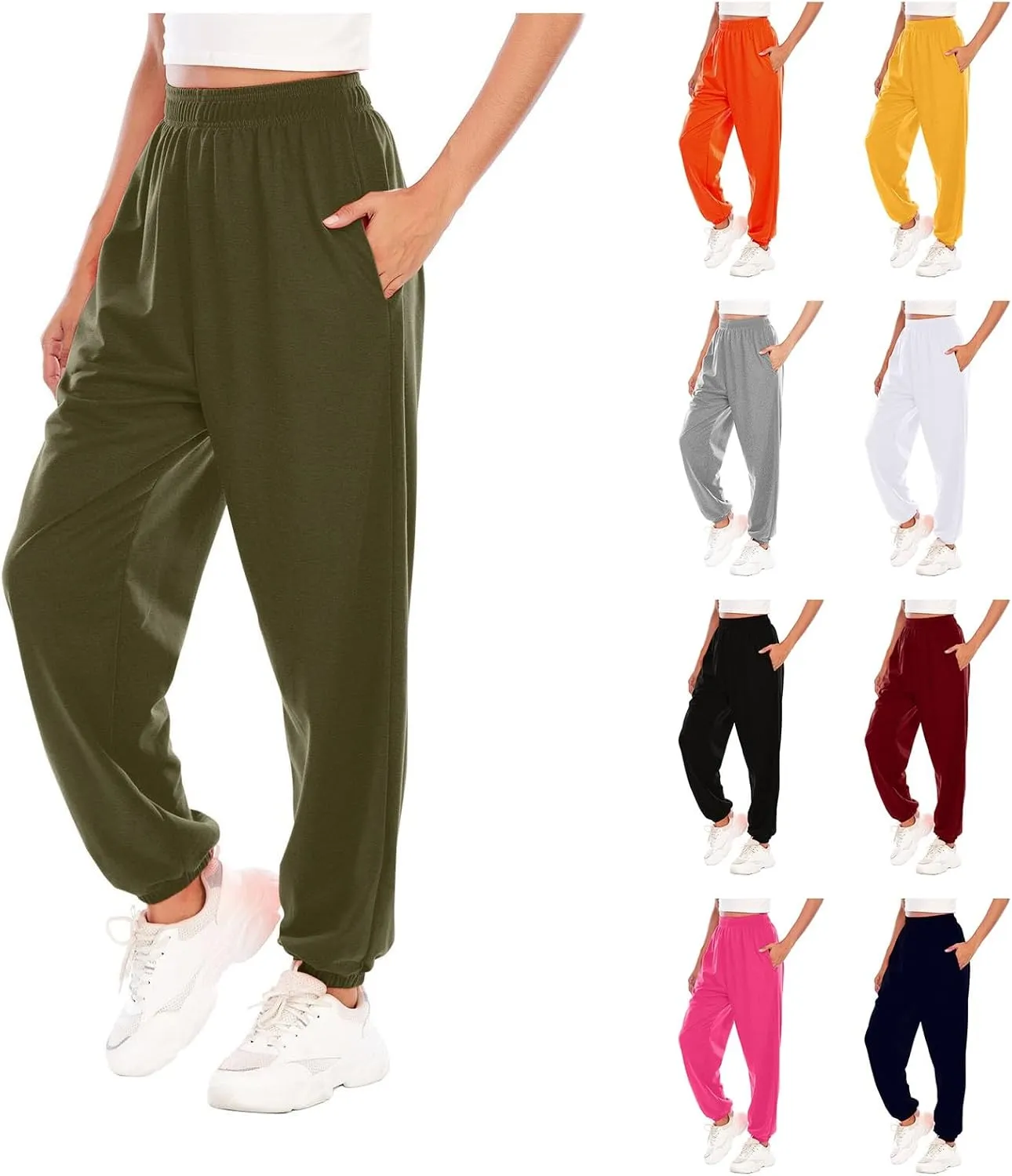 Baggy Sweatpants for Women Lightweight Elastic High Waisted Sweatpants Joggers with Pockets Comfy Lounge Pants Trousers