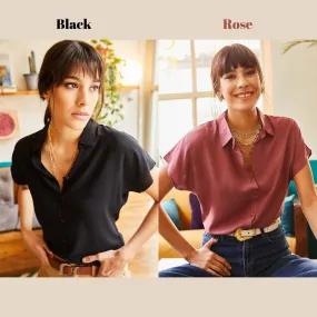 Black Minimalist Vintage Viscose Bat Sleeve Woman Blouse,Blouse Vintage, Effortless Style Blouse,Versatile Top,Cotton Blouse,Boho Blouse