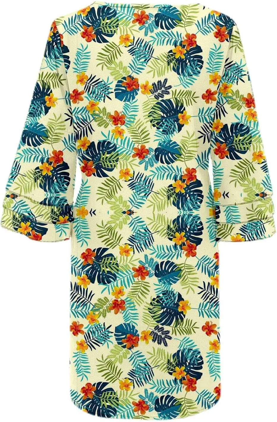 Boho Floral Mini Dress for Women | V Neck 3/4 Bell Sleeve Summer Dress, Flowy Loose Beach Dresses with Casual Chic Style