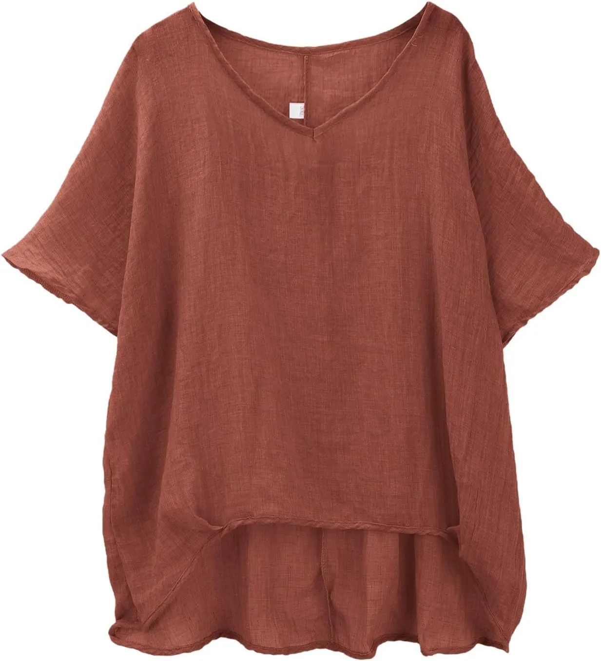 Casual Cotton Linen Tshirts for Women Loose Fit V Neck Short Sleeve Plain Beach T-Shirts Ladies Summer Blouse Tops