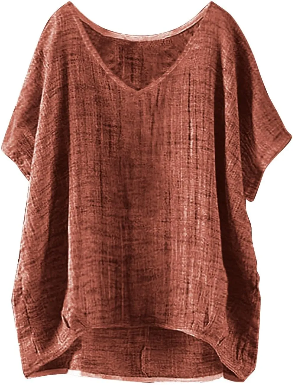 Casual Cotton Linen Tshirts for Women Loose Fit V Neck Short Sleeve Plain Beach T-Shirts Ladies Summer Blouse Tops