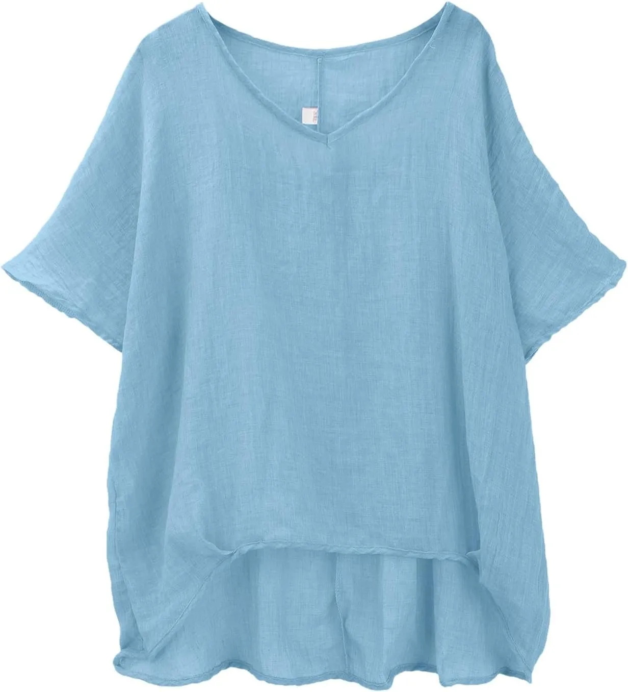 Casual Cotton Linen Tshirts for Women Loose Fit V Neck Short Sleeve Plain Beach T-Shirts Ladies Summer Blouse Tops