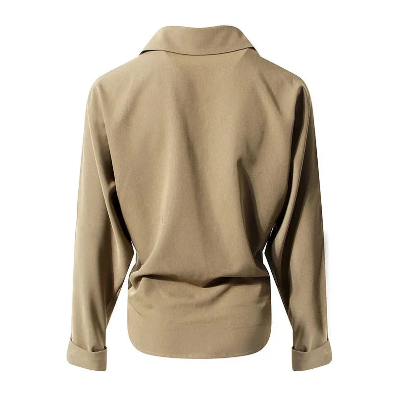 Casual Irregular Shirt For Women Lapel Long Sleeve Minimalist Solid Blouse Female Fashion Clothing Spring