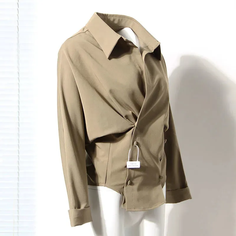 Casual Irregular Shirt For Women Lapel Long Sleeve Minimalist Solid Blouse Female Fashion Clothing Spring