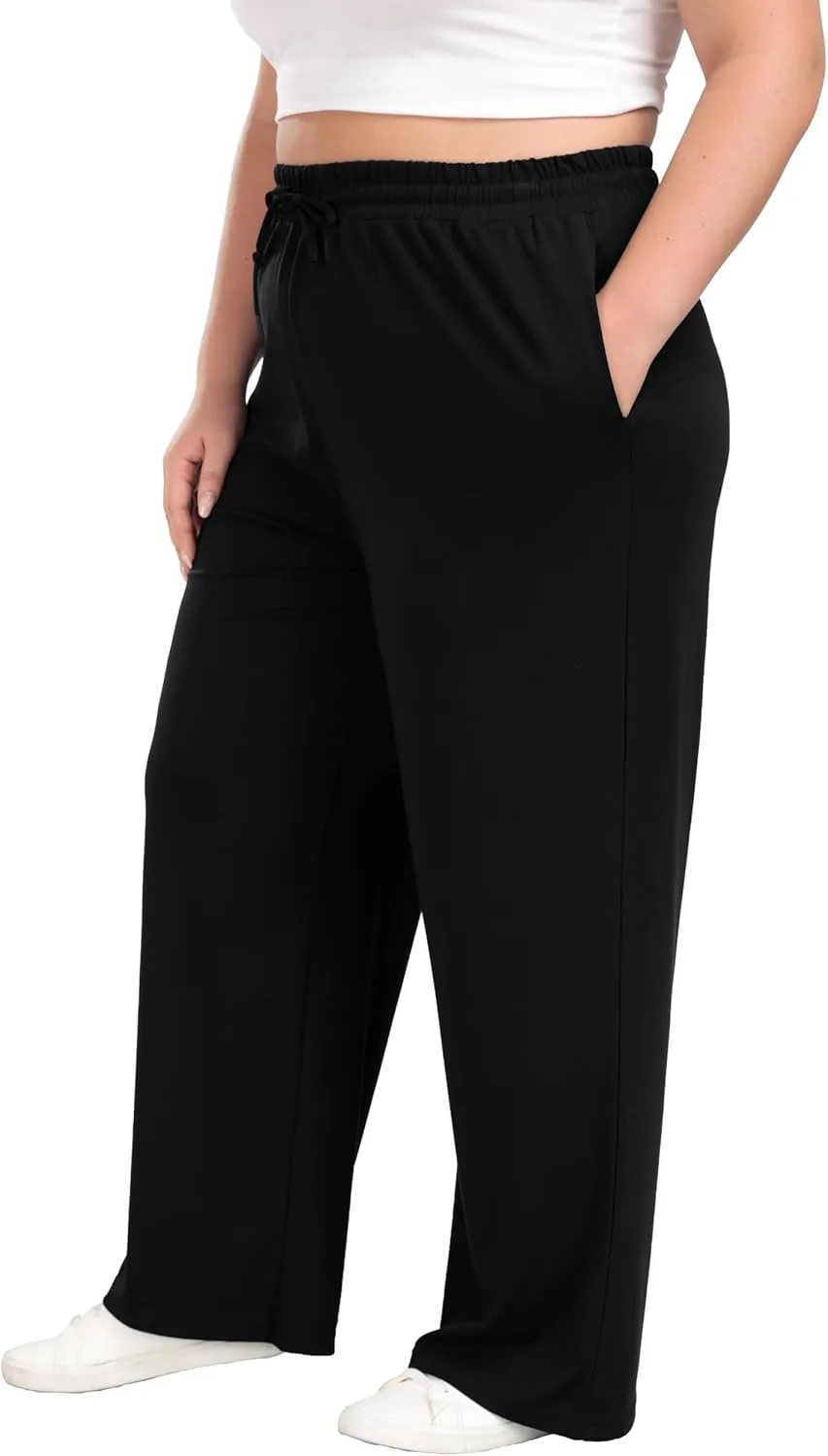Cheapestbuy Women's Plus Size Casual Pants Comfy Wide Leg Pants Stretchy Loose Fit Lounge Pants with Pockets