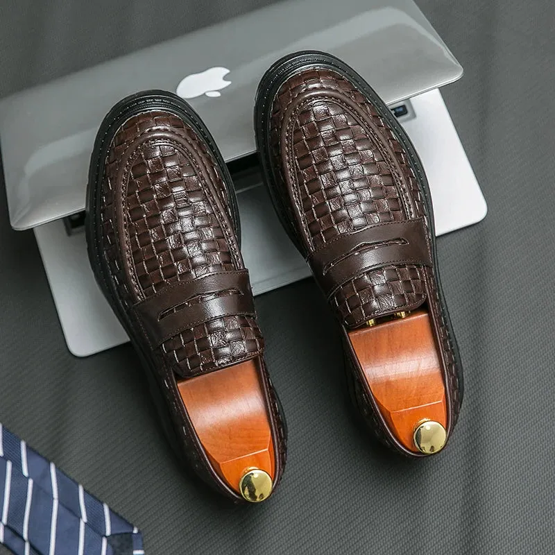 Checkered Woven Pattern Men's Loafers