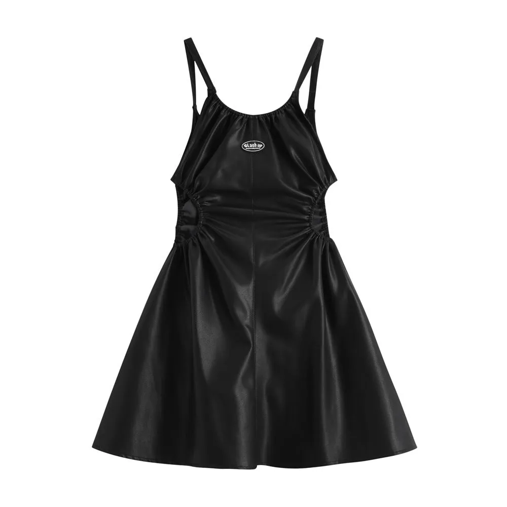Chic Urban Edge:  PU Leather Camisole Hollow Dress