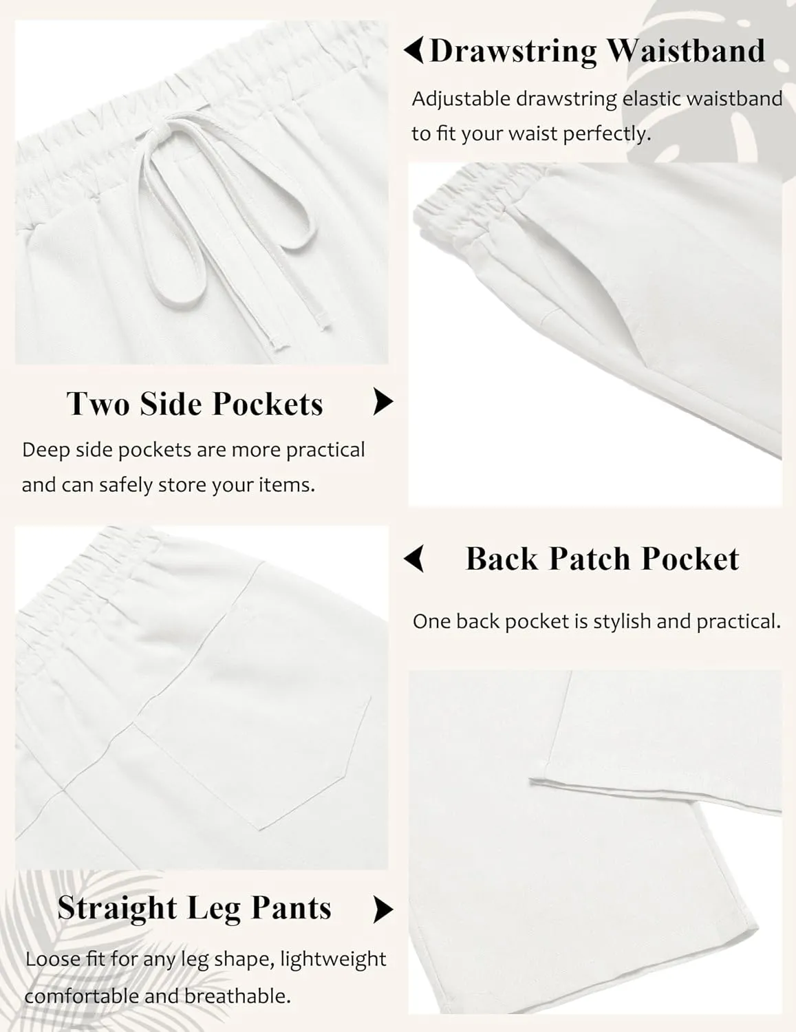 COOFANDY Men's Casual Linen Pants Loose Fit Elastic Waist Drawstring Lightweight Pant Summer Beach Trousers