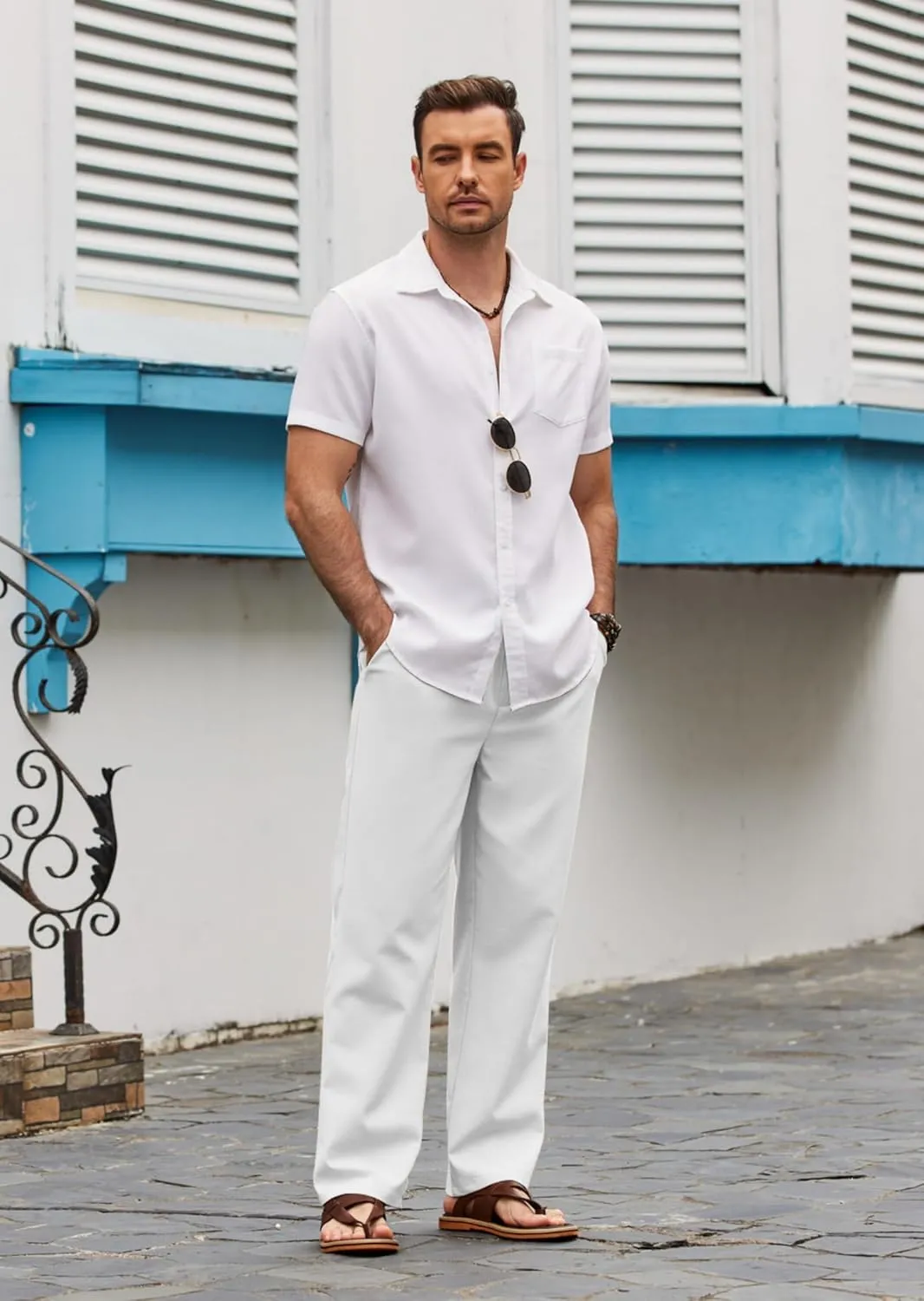 COOFANDY Men's Casual Linen Pants Loose Fit Elastic Waist Drawstring Lightweight Pant Summer Beach Trousers