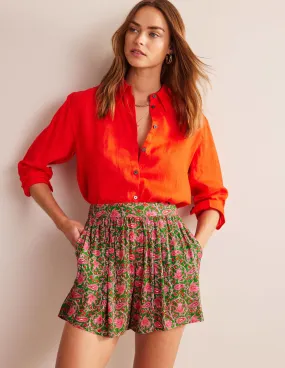 Crinkle Shorts-Lime, Botanic Vine