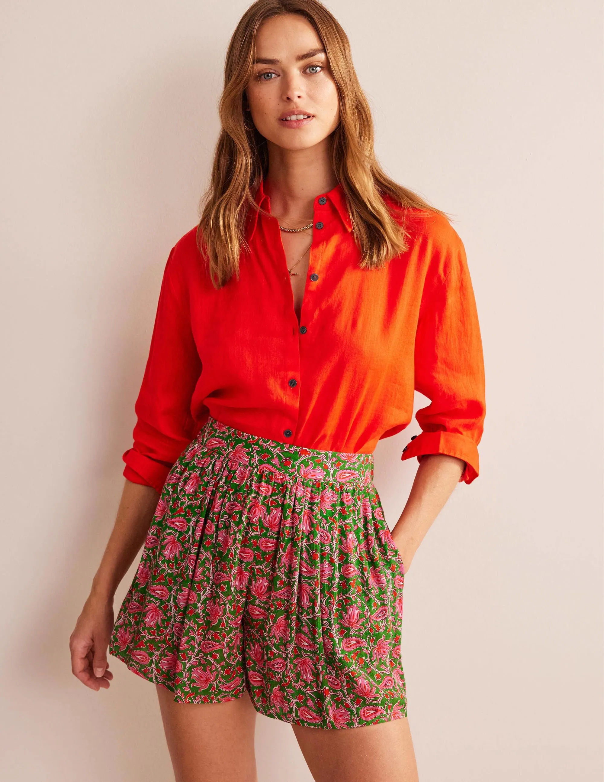 Crinkle Shorts-Lime, Botanic Vine