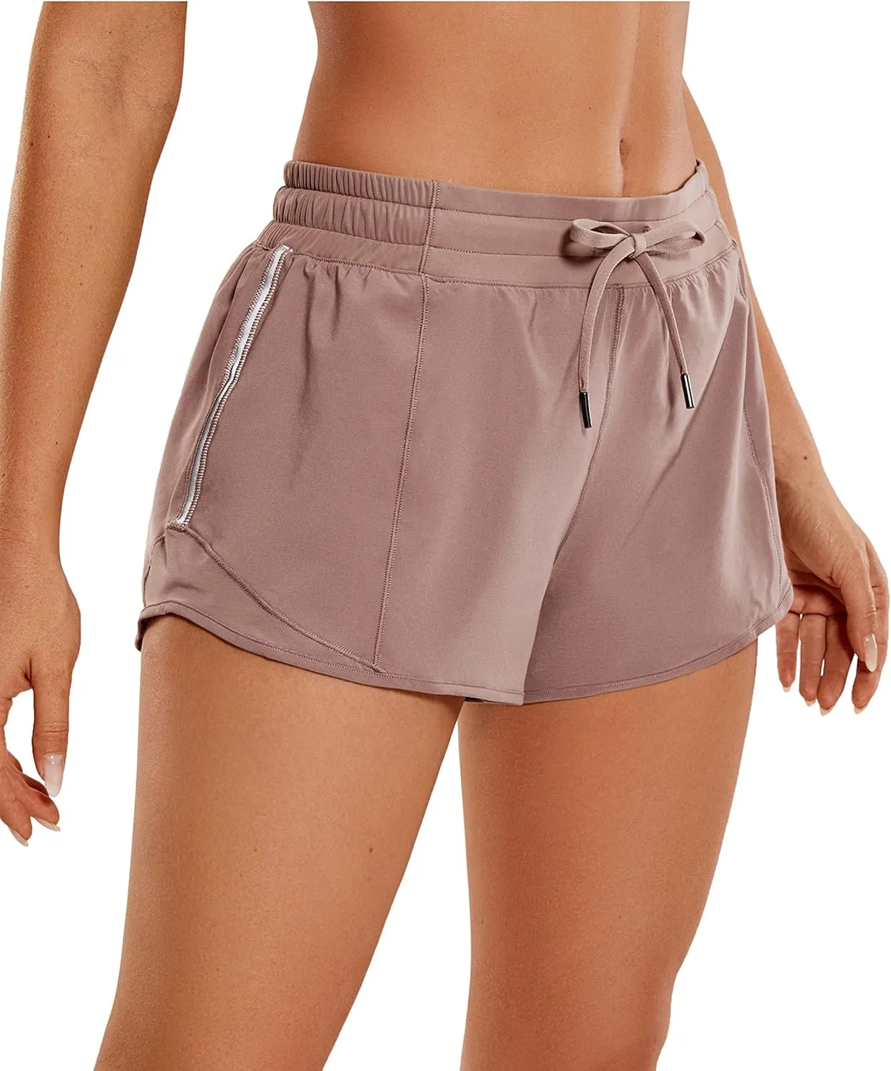 CRZ YOGA Athletic Shorts for Women with Zip Pocket, 2.5" Mid Waist Mesh Liner Shorts for Running Gym Workout