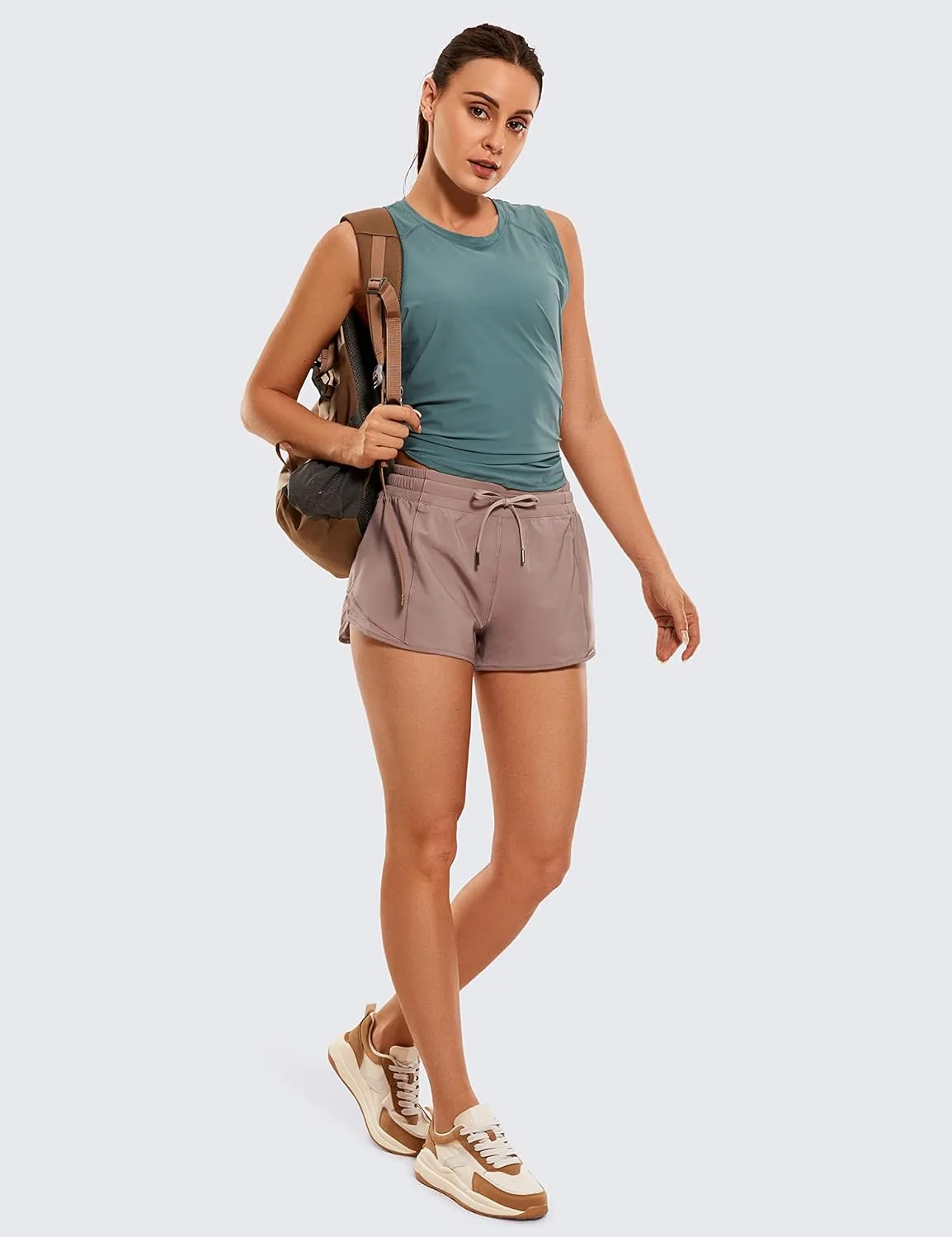 CRZ YOGA Athletic Shorts for Women with Zip Pocket, 2.5" Mid Waist Mesh Liner Shorts for Running Gym Workout