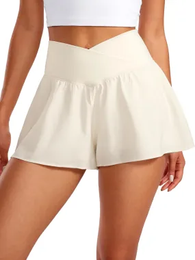 CRZ YOGA Crossover Butterfly Athletic Shorts for Women 2 in 1 Flowy High Waisted for Tennis Running Workout with Pockets