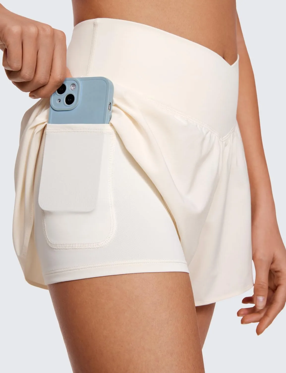 CRZ YOGA Crossover Butterfly Athletic Shorts for Women 2 in 1 Flowy High Waisted for Tennis Running Workout with Pockets