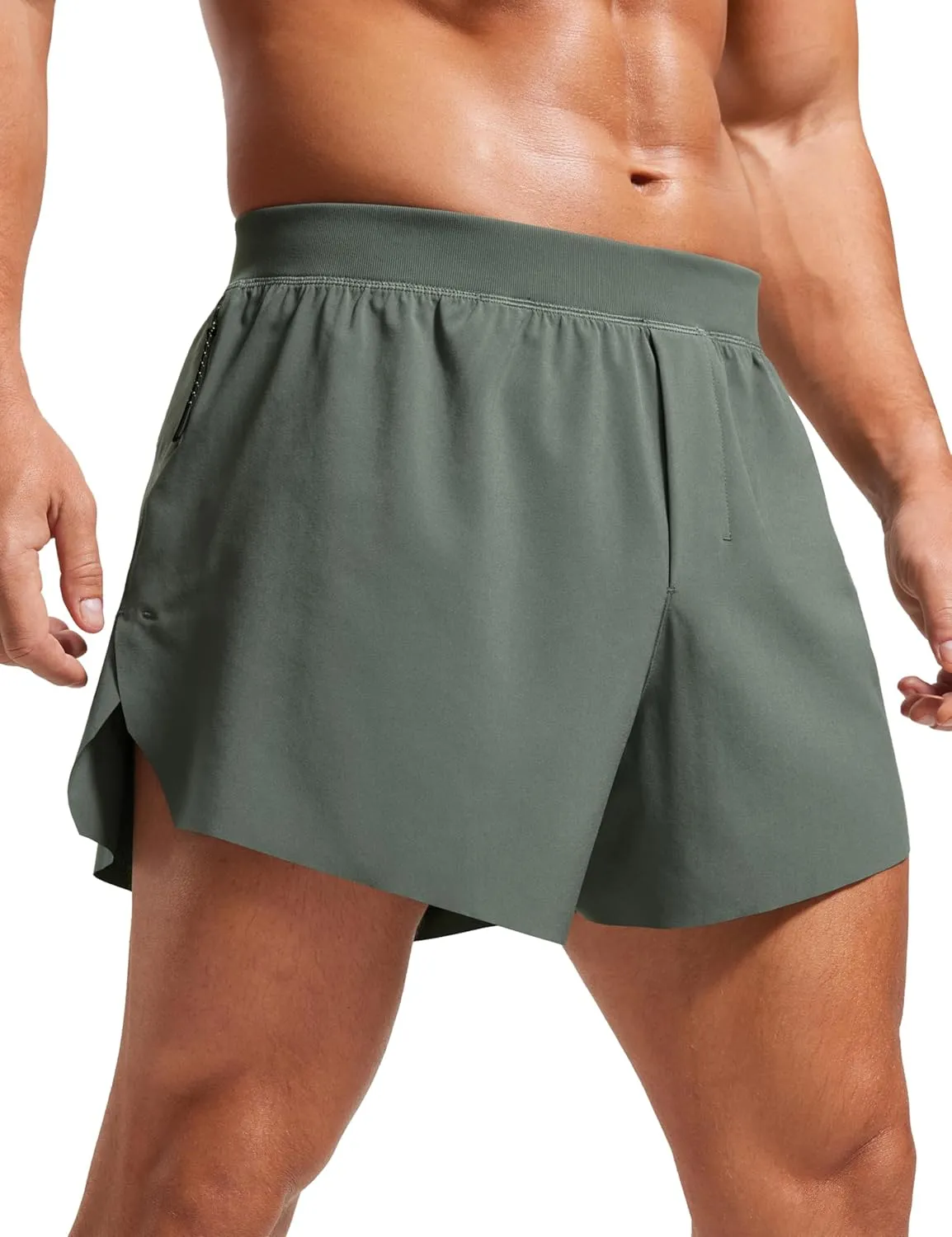 CRZ YOGA Mens Side Split Running Shorts 4'' - Quick Dry for Athletic Gym Workout with Zip Pocket and Brief Liner