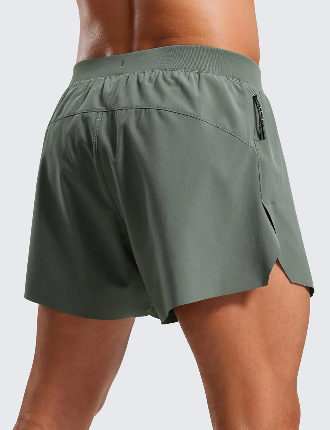 CRZ YOGA Mens Side Split Running Shorts 4'' - Quick Dry for Athletic Gym Workout with Zip Pocket and Brief Liner