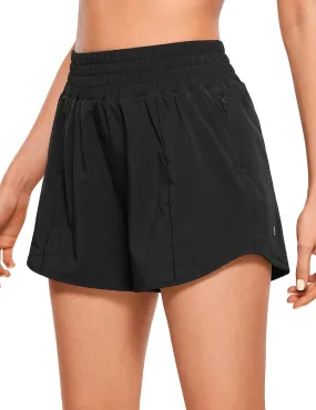 CRZ YOGA Womens High Waisted Running Shorts 4'' - Mesh Liner Lightweight Gym Sport Athletic Workout Shorts with Zipper Pocket