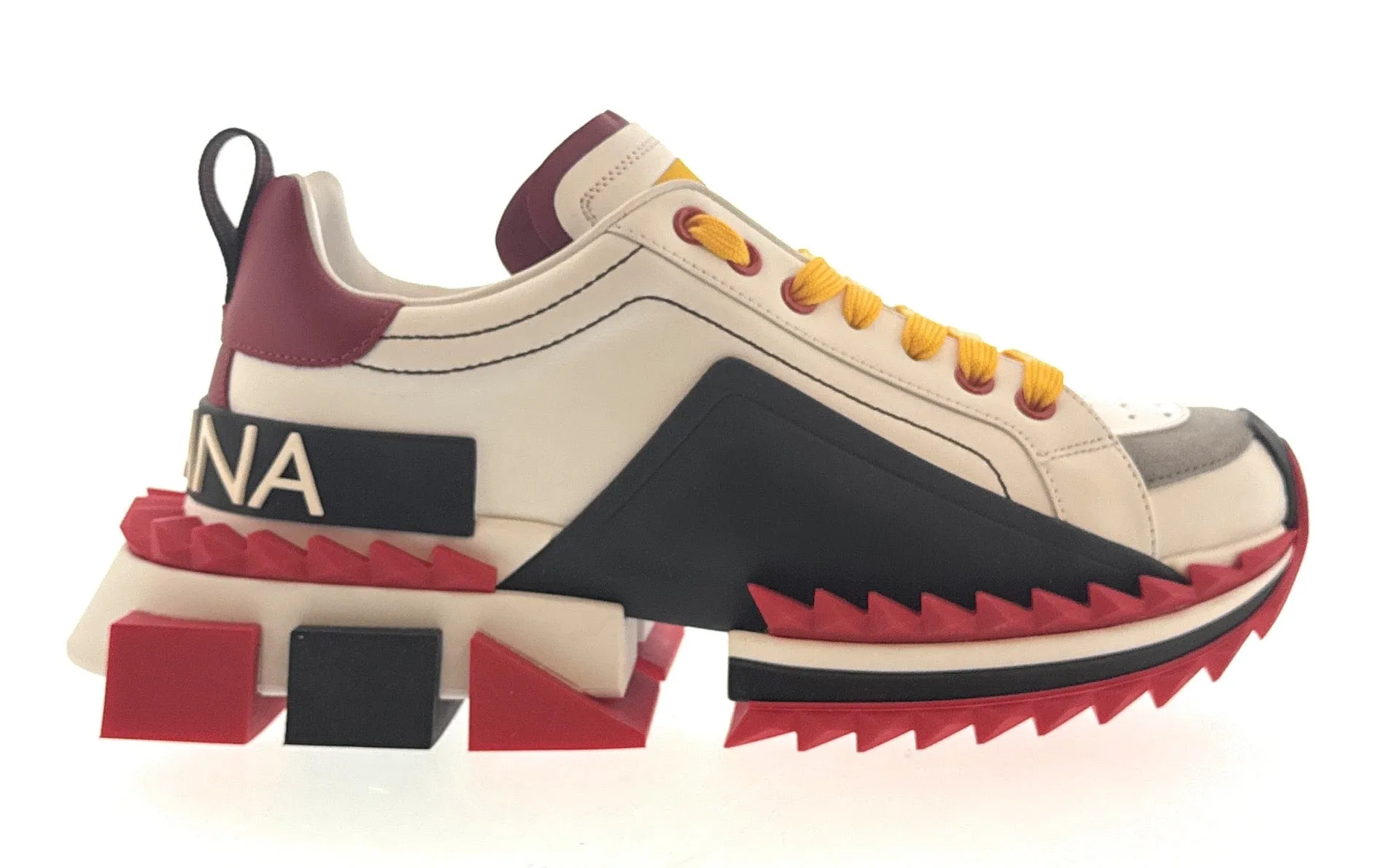 Dolce & Gabbana Men's NS1 Chunky Sole Sneakers in White, Black & Red-EU39.5