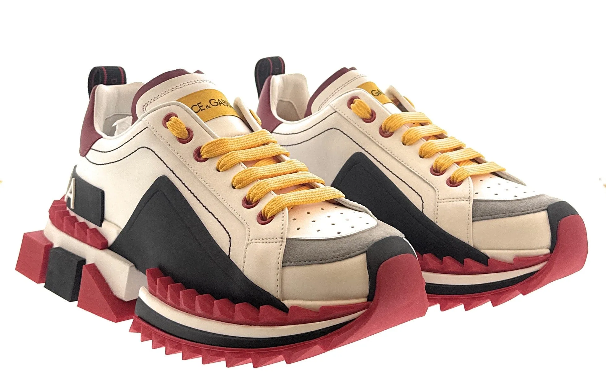Dolce & Gabbana Men's NS1 Chunky Sole Sneakers in White, Black & Red-EU39.5