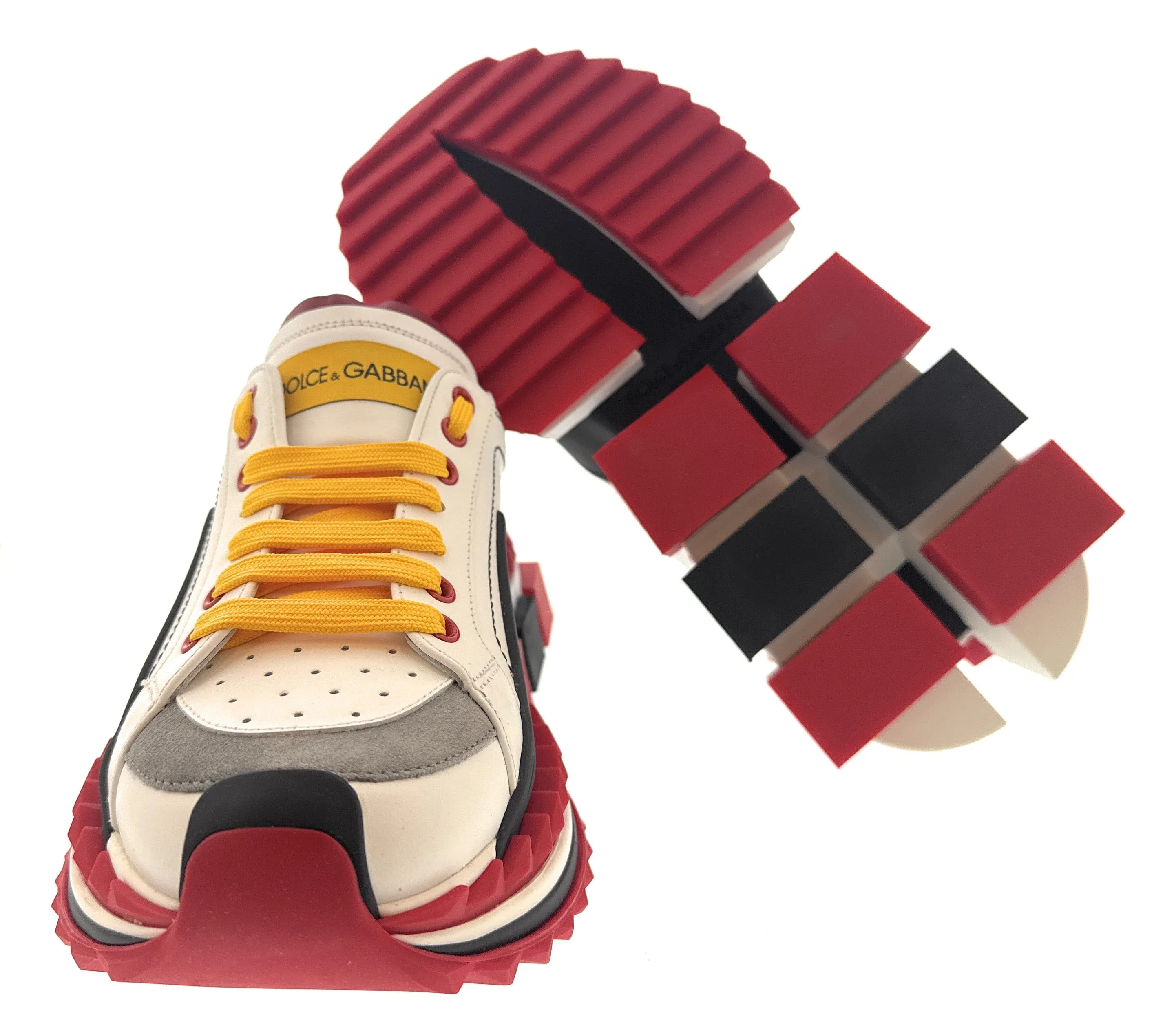 Dolce & Gabbana Men's NS1 Chunky Sole Sneakers in White, Black & Red-EU39.5
