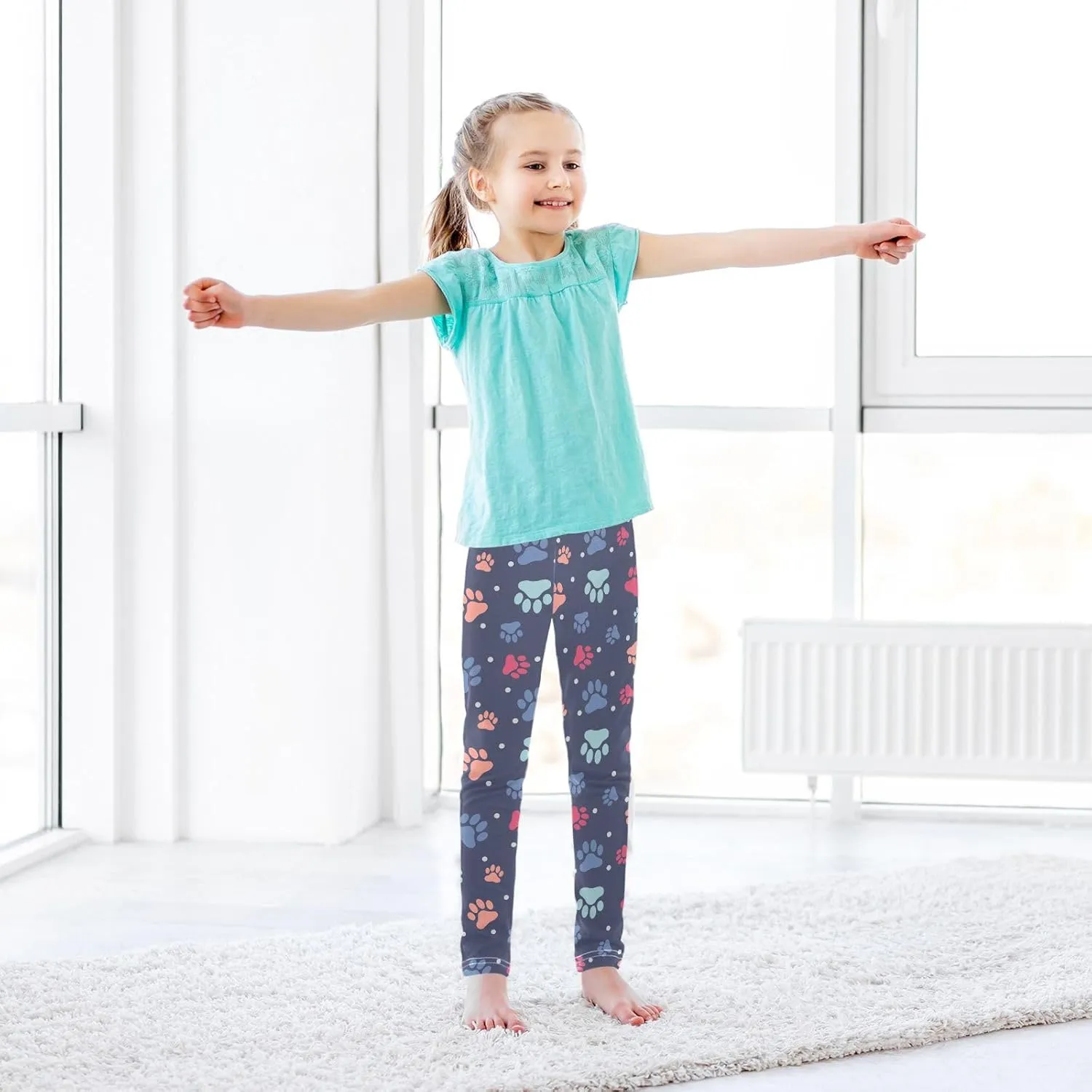 Emelivor Girls Leggings Ankle Length Leggings for Girls Soft Stretch Yoga Pants Athletic Leggings for Kids 4-10 Years
