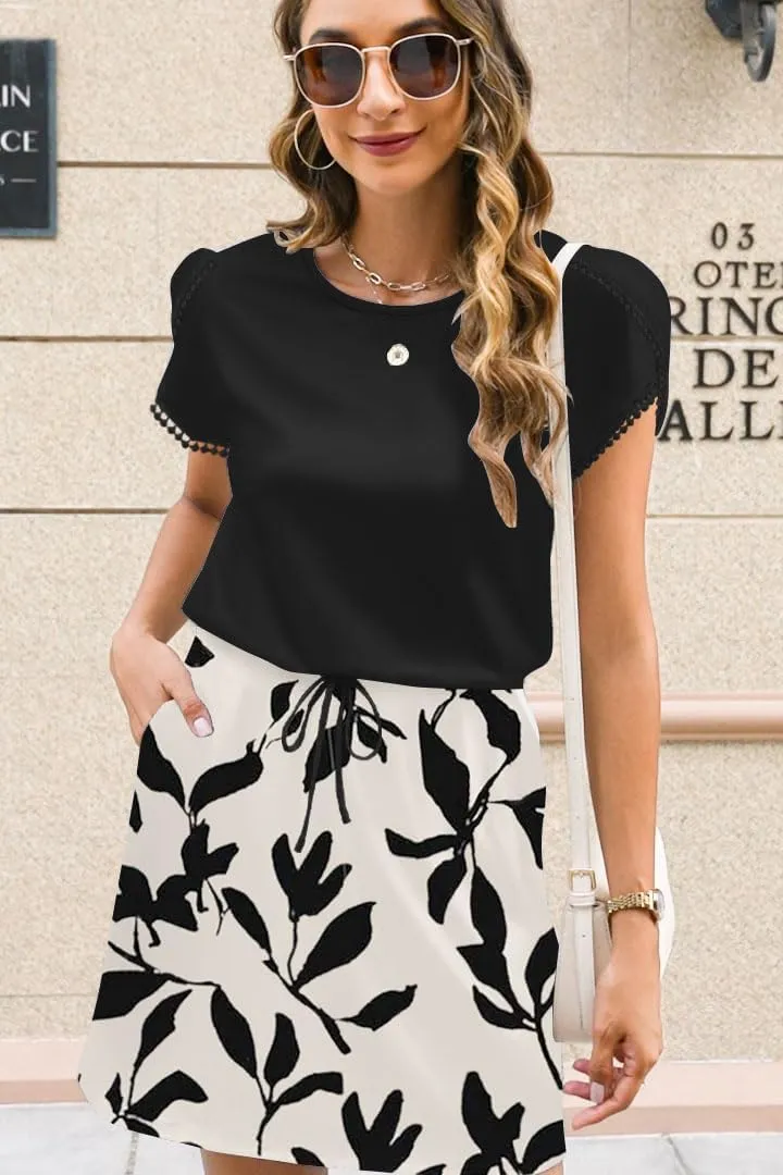 ETCYY NEW Womens Summer Dresses Tie Front Chic Mini Dress Petal Short Sleeve with Pockets