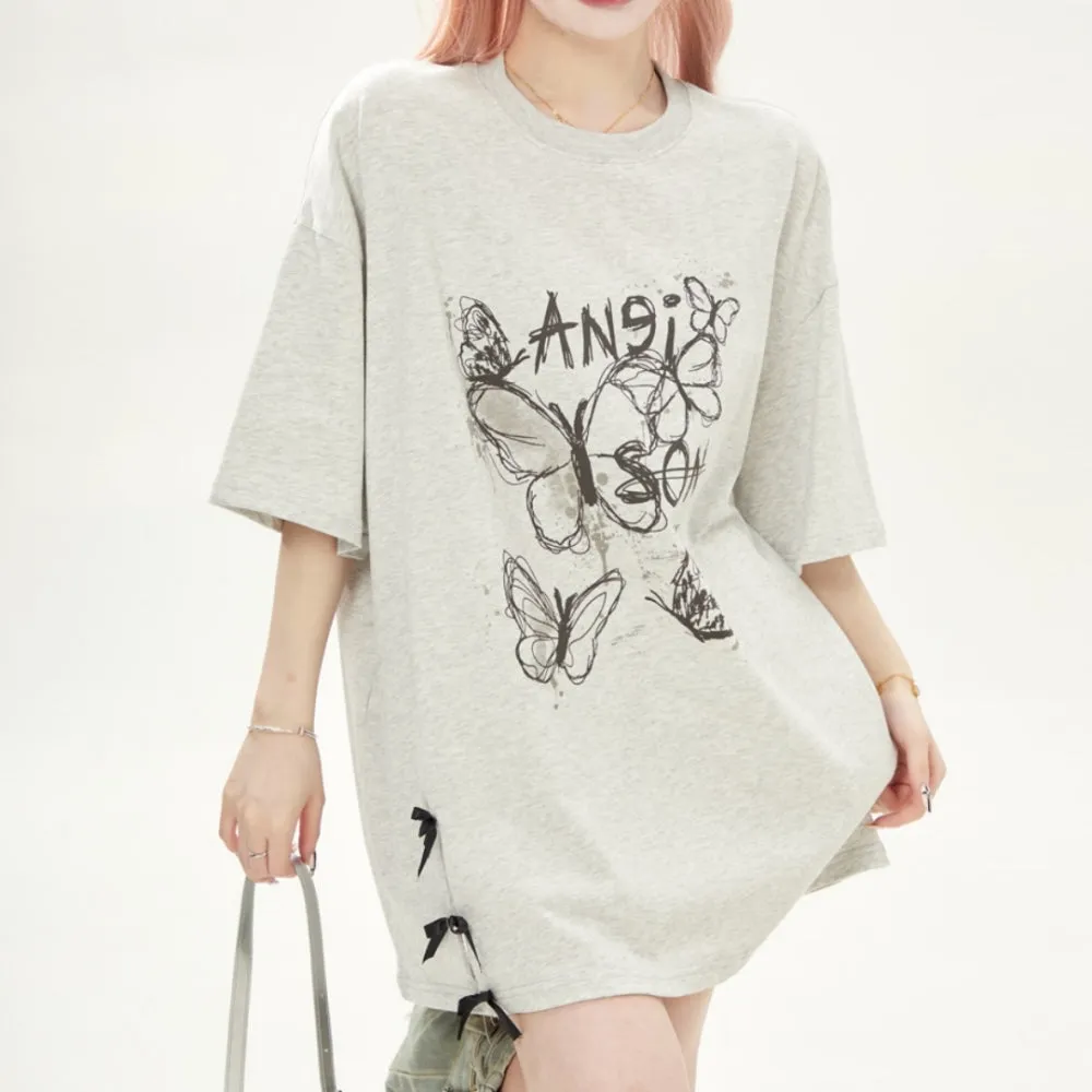 Feminine Butterfly Print Loose Fit T-shirt